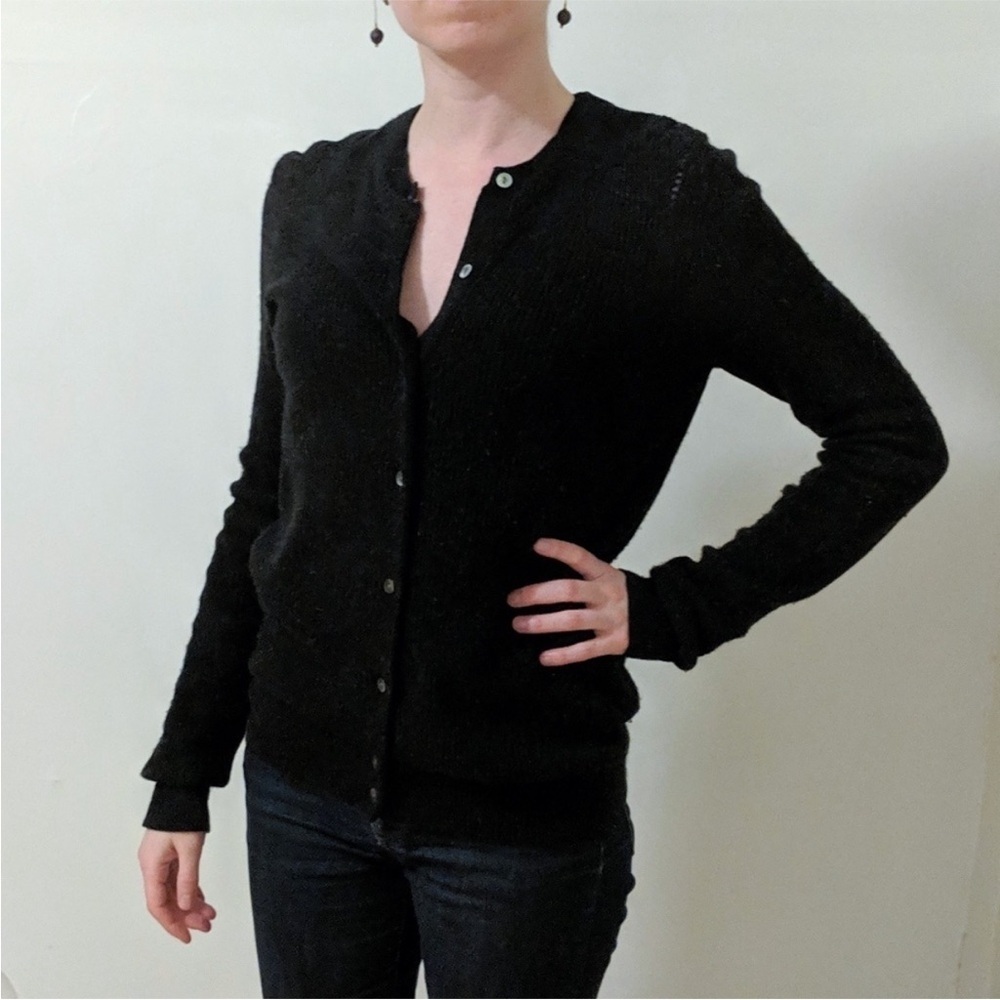 VINCE | Cashmere Wool Blend Black Mother of Pearl Button Cardigan Sweater Size S